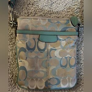 Coach Crossbody Bag in Teal Blue and Tan